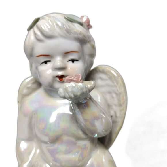 Set 3 Angels Cherubs Iridescent Glazed Ceramic Kneeling Praying 6 Inch - Picture 3 of 7